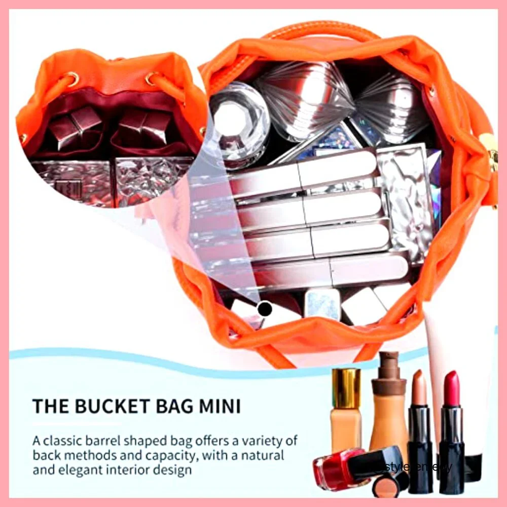 Mini Leather Bucket Bag Drawstring Purse Crossbody Hobo Handbag